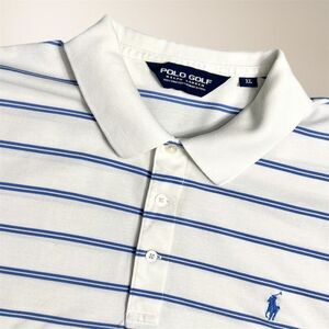 Polo Golf Ralph Lauren Men’s XL White Blue Stripe Pima‎ Cotton Polo Shirt Preppy